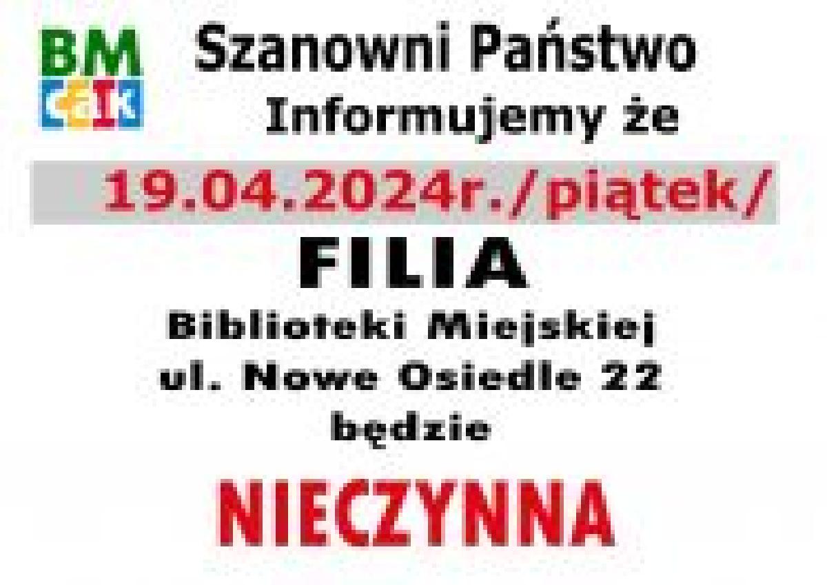 Informacja Filii Biblioteki