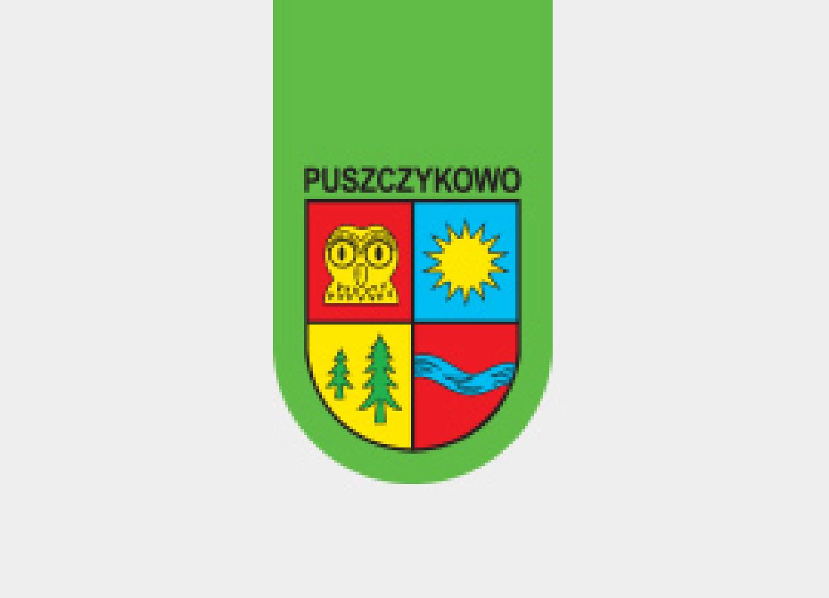 Logotyp Puszczykowa sowa, słońce, las i rzeka